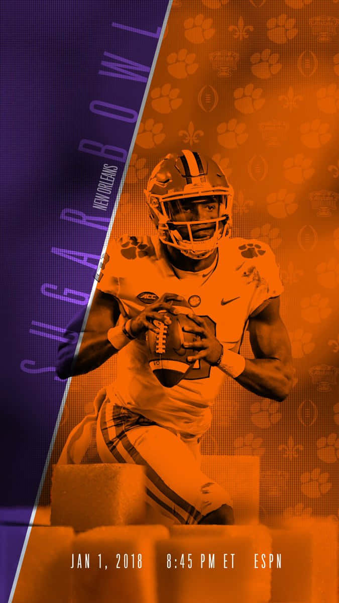 Clemson Football Player In Orange And Purple Background