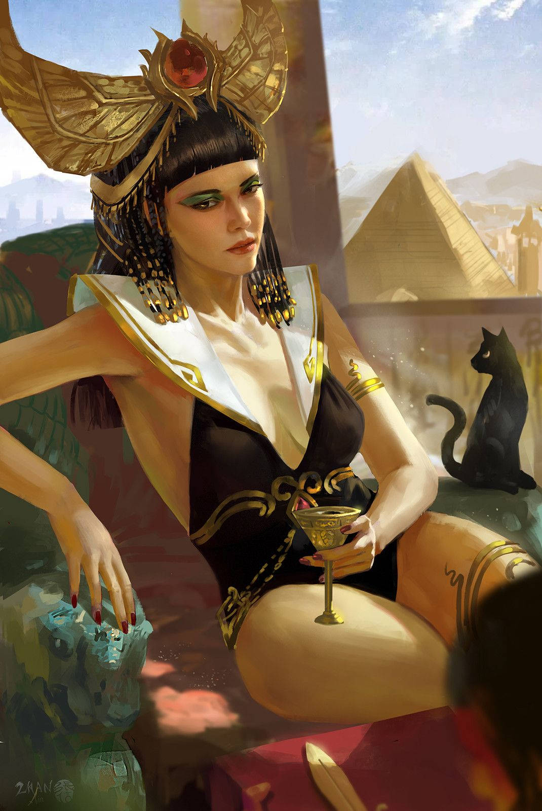 Cleopatra Holding Drink Background