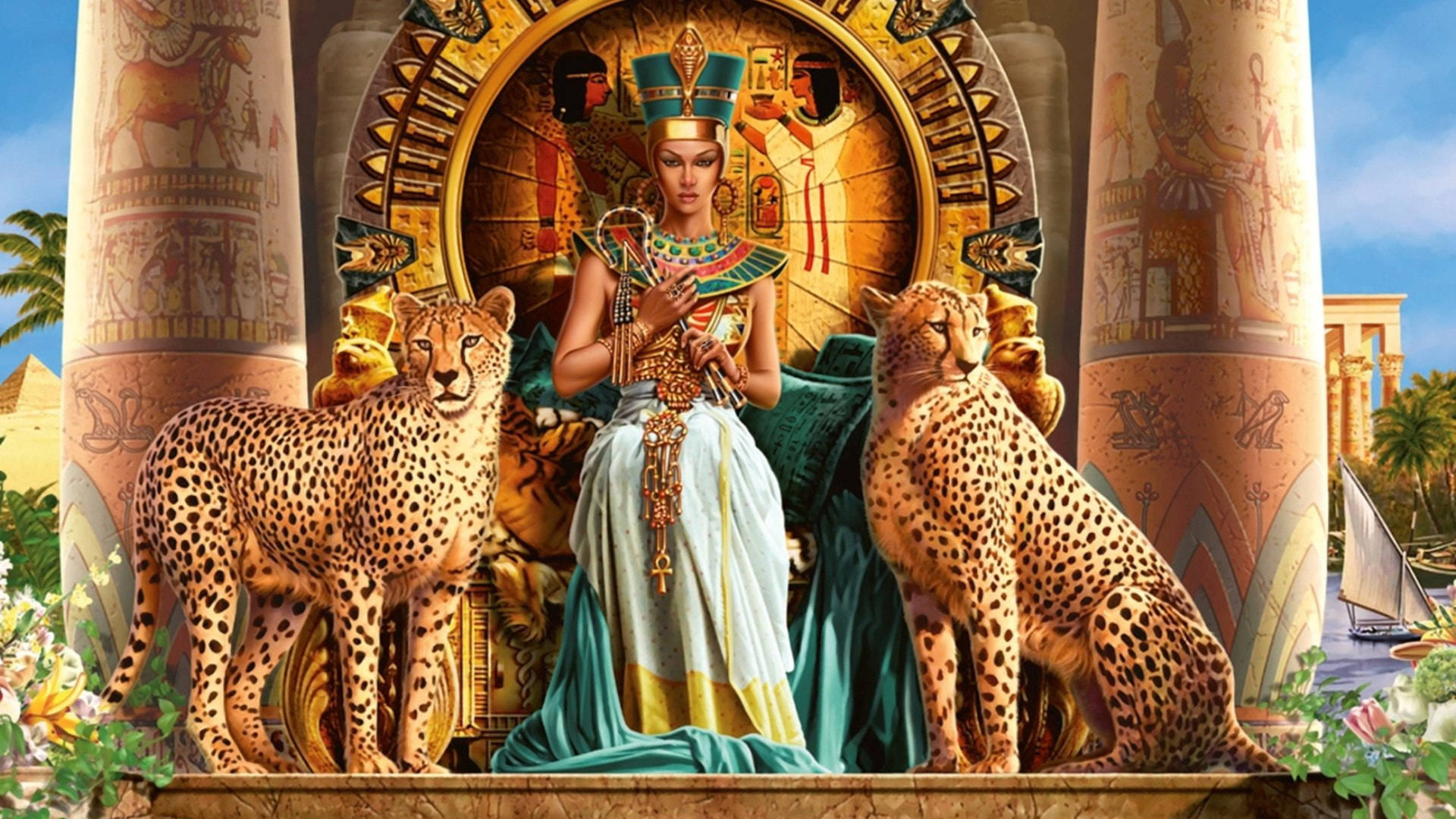 Cleopatra On Throne Artwork Background