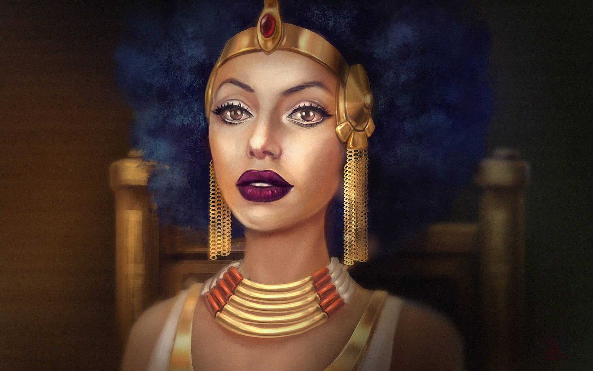 Cleopatra With Blue Afro Background