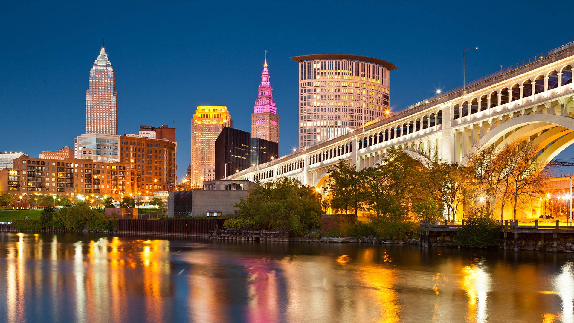 Cleveland Bridge At Night Background