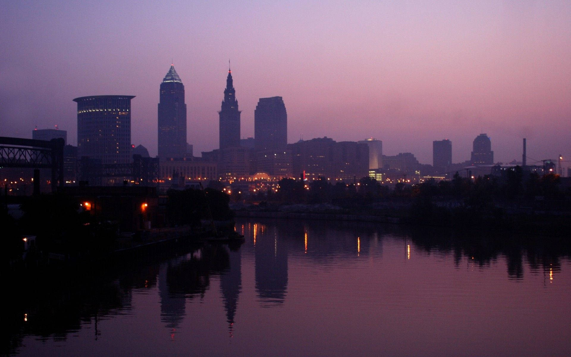 Cleveland City Purple Silhouette Background