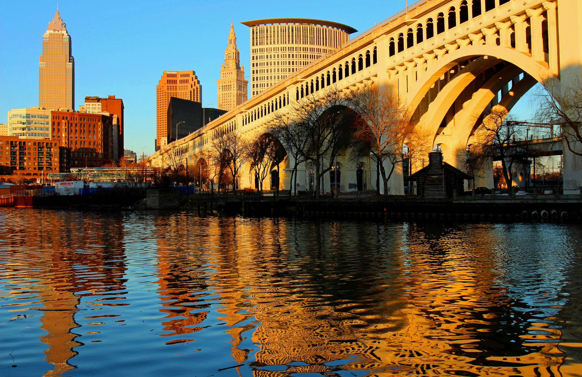 Cleveland Detroit Superior Bridge Sunrise Background