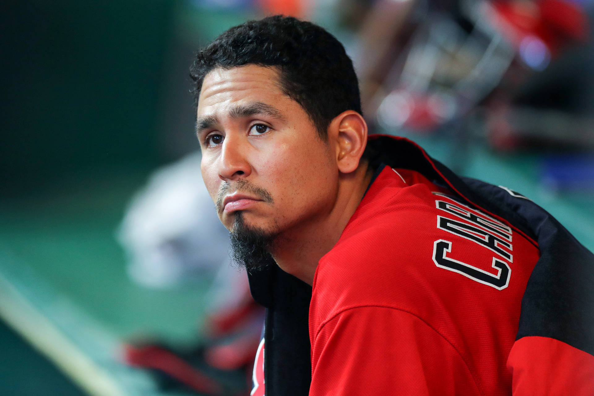 Cleveland Pitcher Carlos Carrasco Seated Background