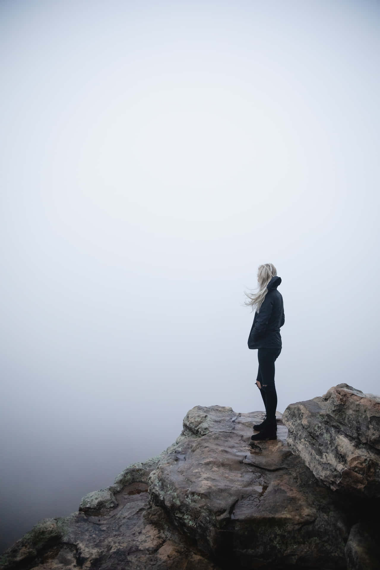 Cliff Sad Woman Sorrow Background