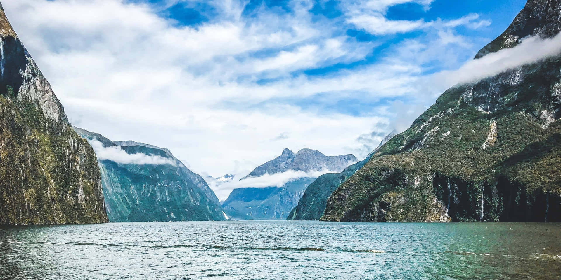 Cliffs Clouds Milford Sound Background
