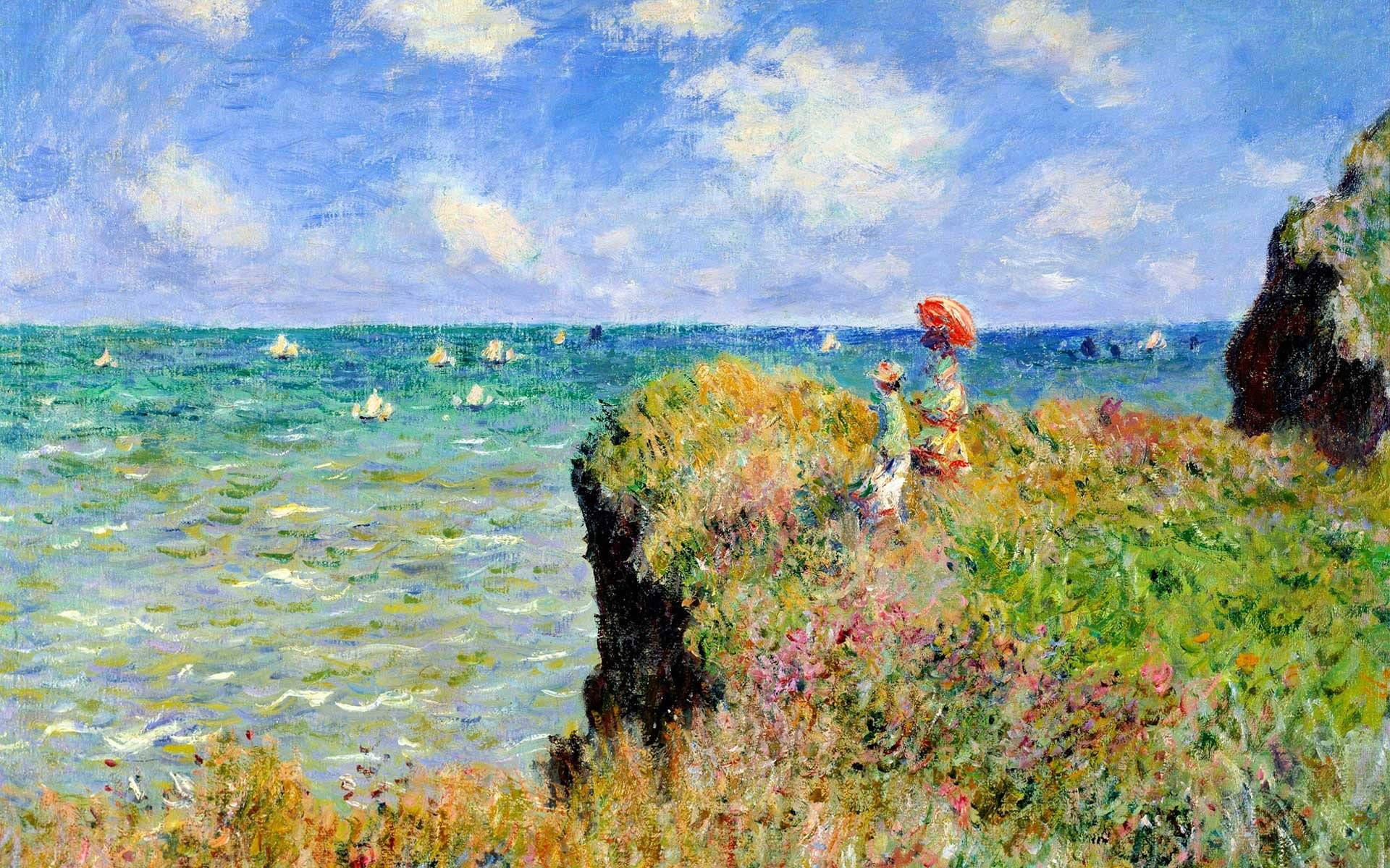 Cliffside Stroll Impressionist Painting Background