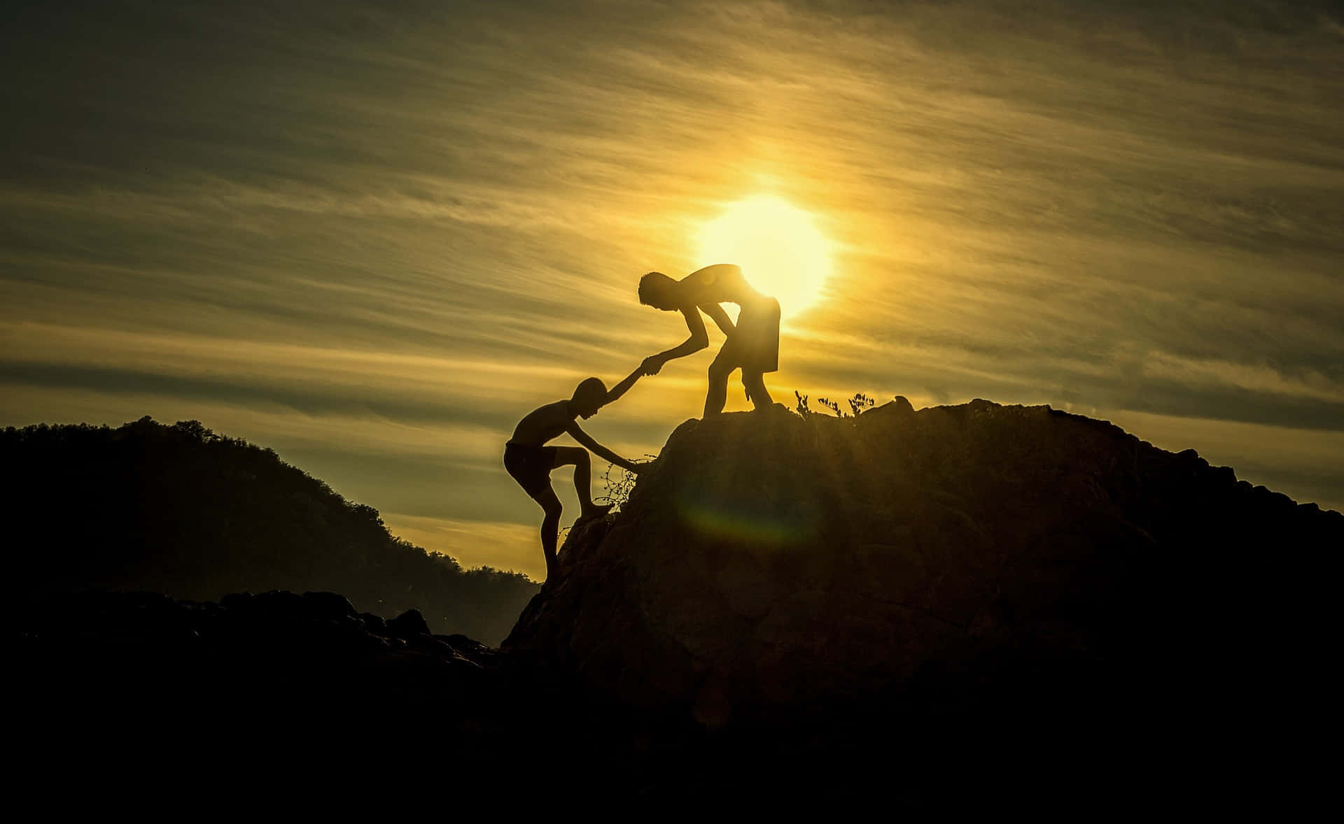 Climbers Helping During Arduous Climb Background