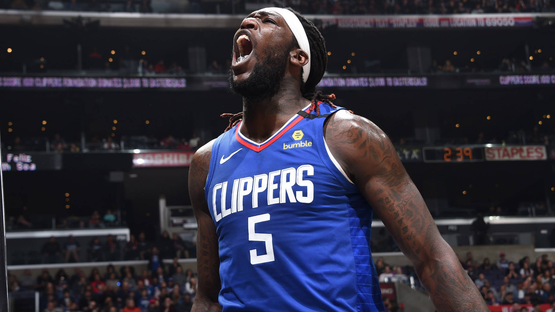 Clippers Montrezl Harrell Screaming On Court Background