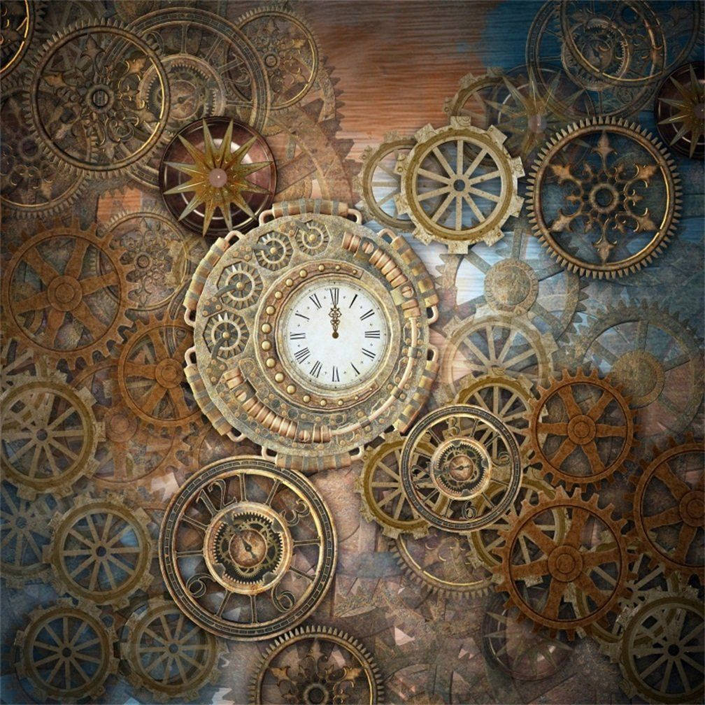 Clock And Gears Vintage Aesthetic Laptop Background