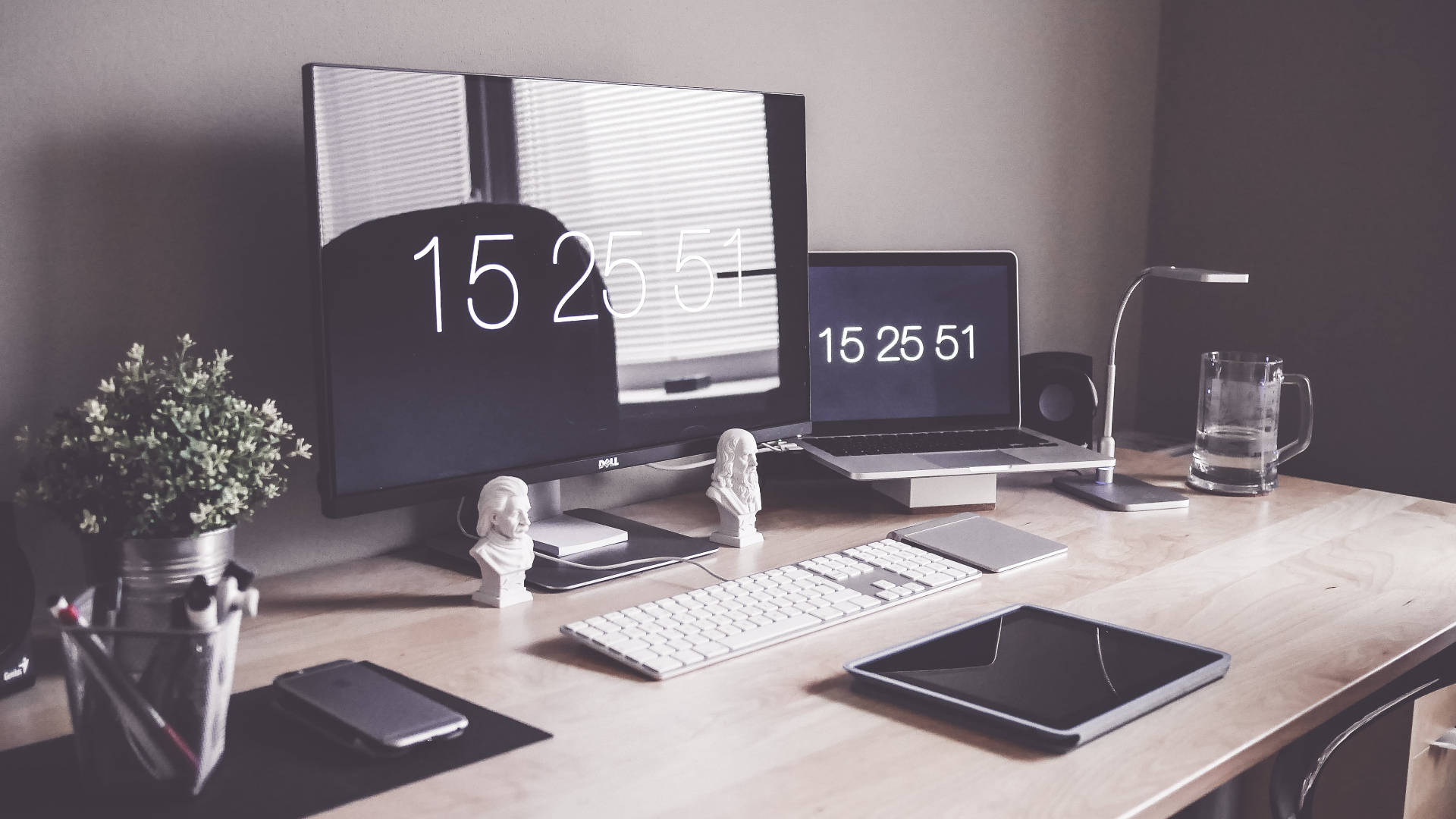 Clock On Desk Monitors Background