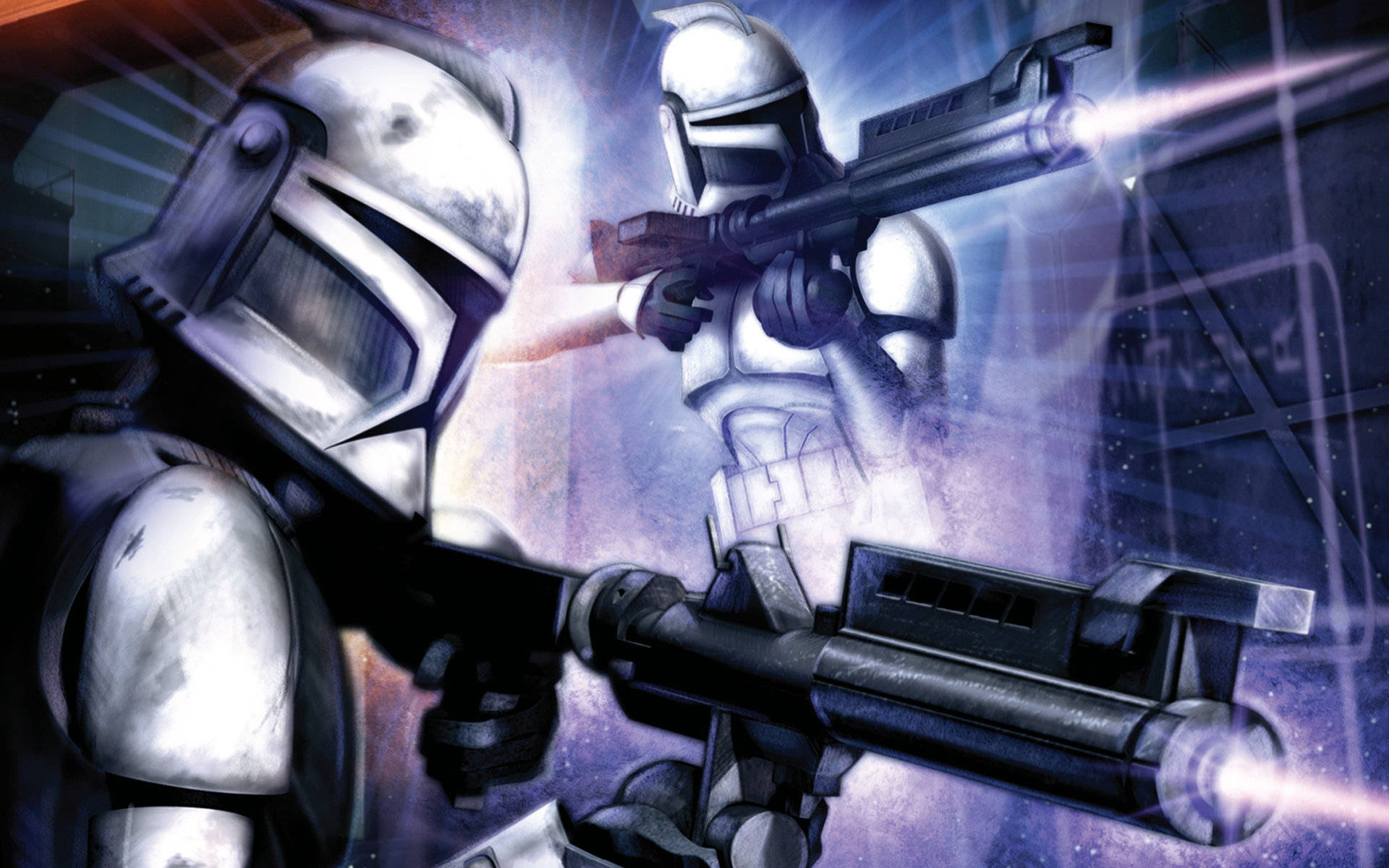 Clone Troopers Unleash A Devastating Salvo Of Blaster Fire As They Charge Into Battle Background