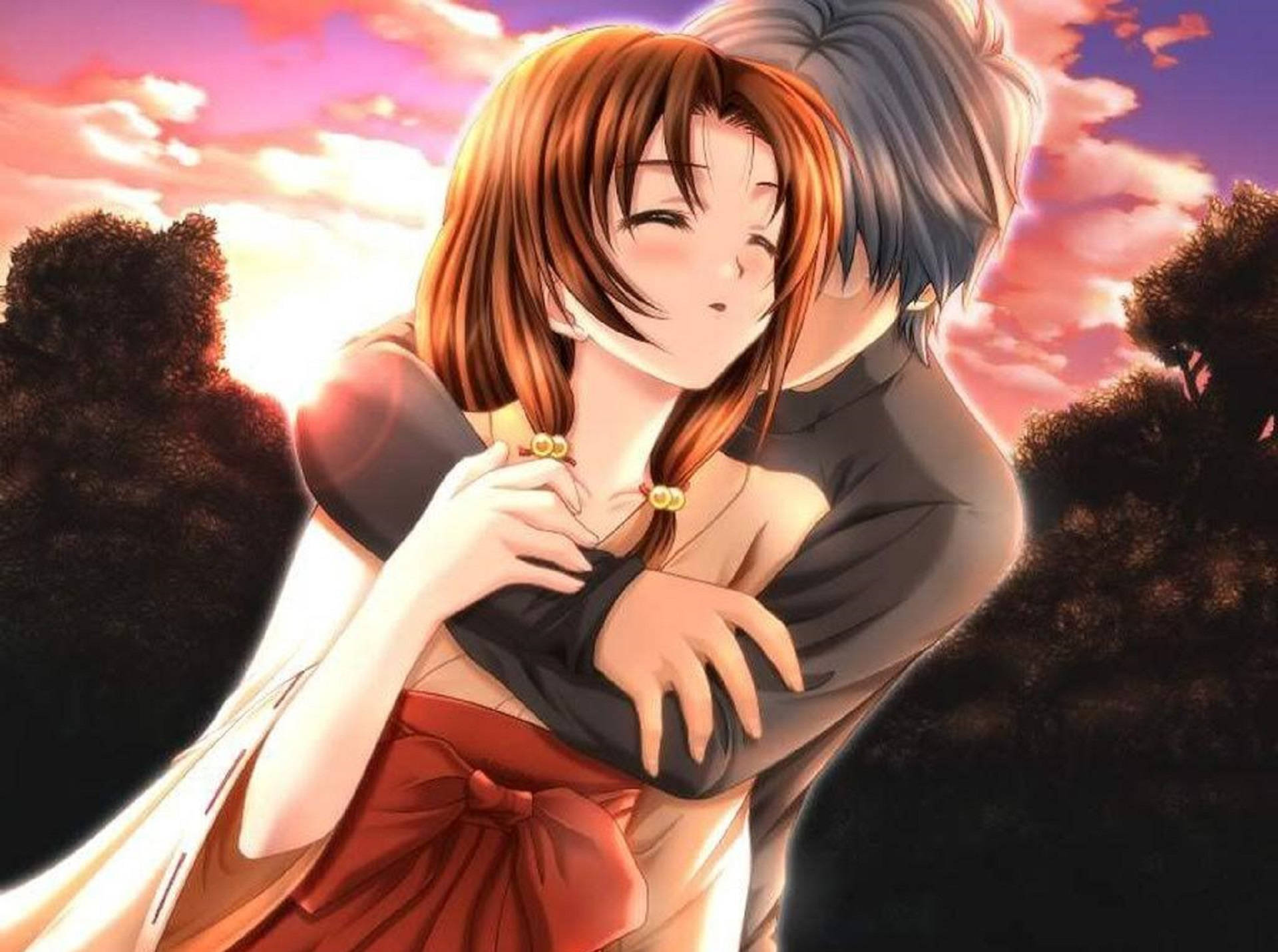Close Eyes Anime Hug Background