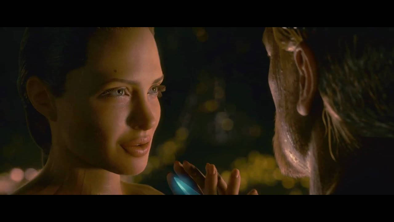 Close-up Beowulf And Angelina Jolie Background