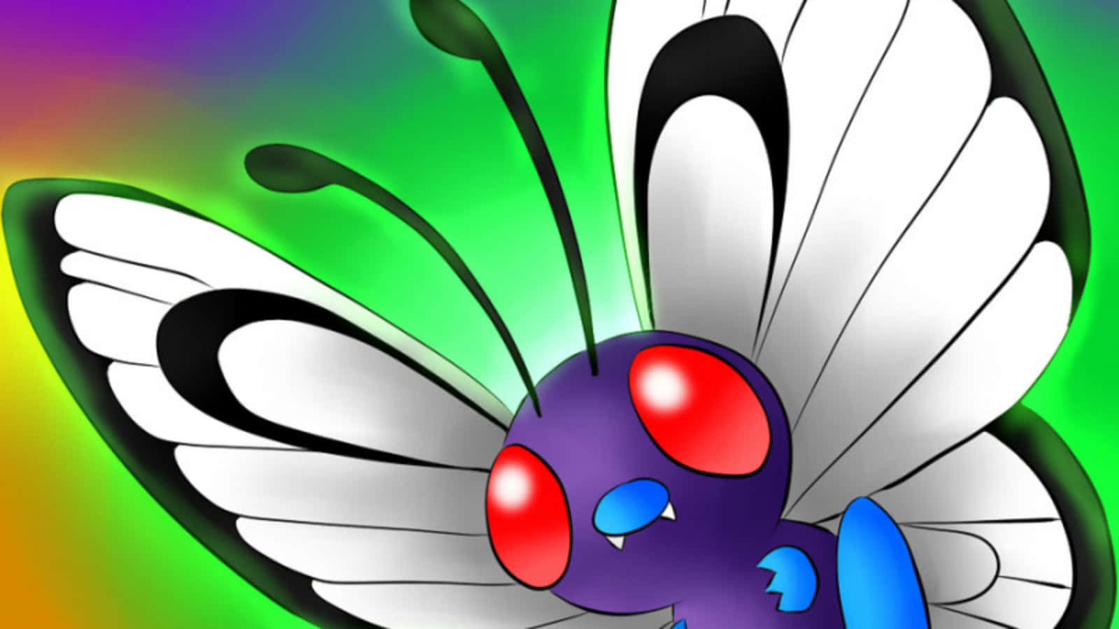 Close-up Butterfree Glowing Green Backdrop Background