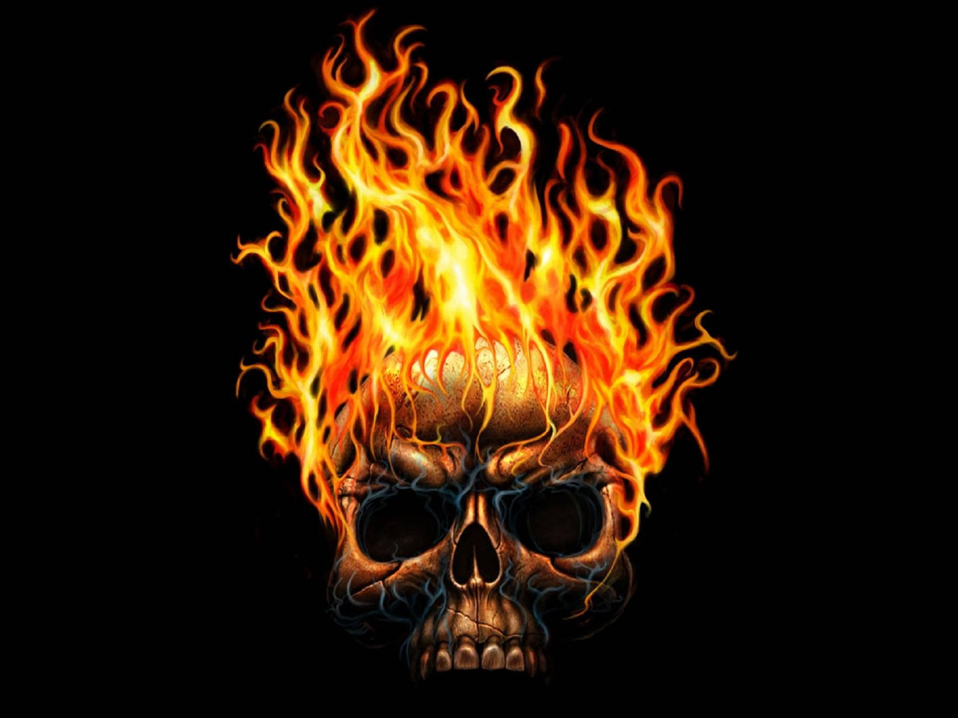 Close-up Flaming Skull Dark Devil Background