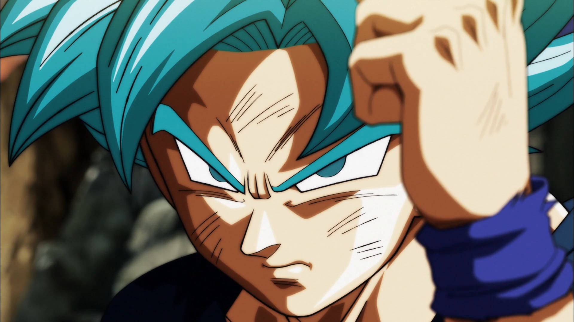 Close-up Goku Super Saiyan Blue Background