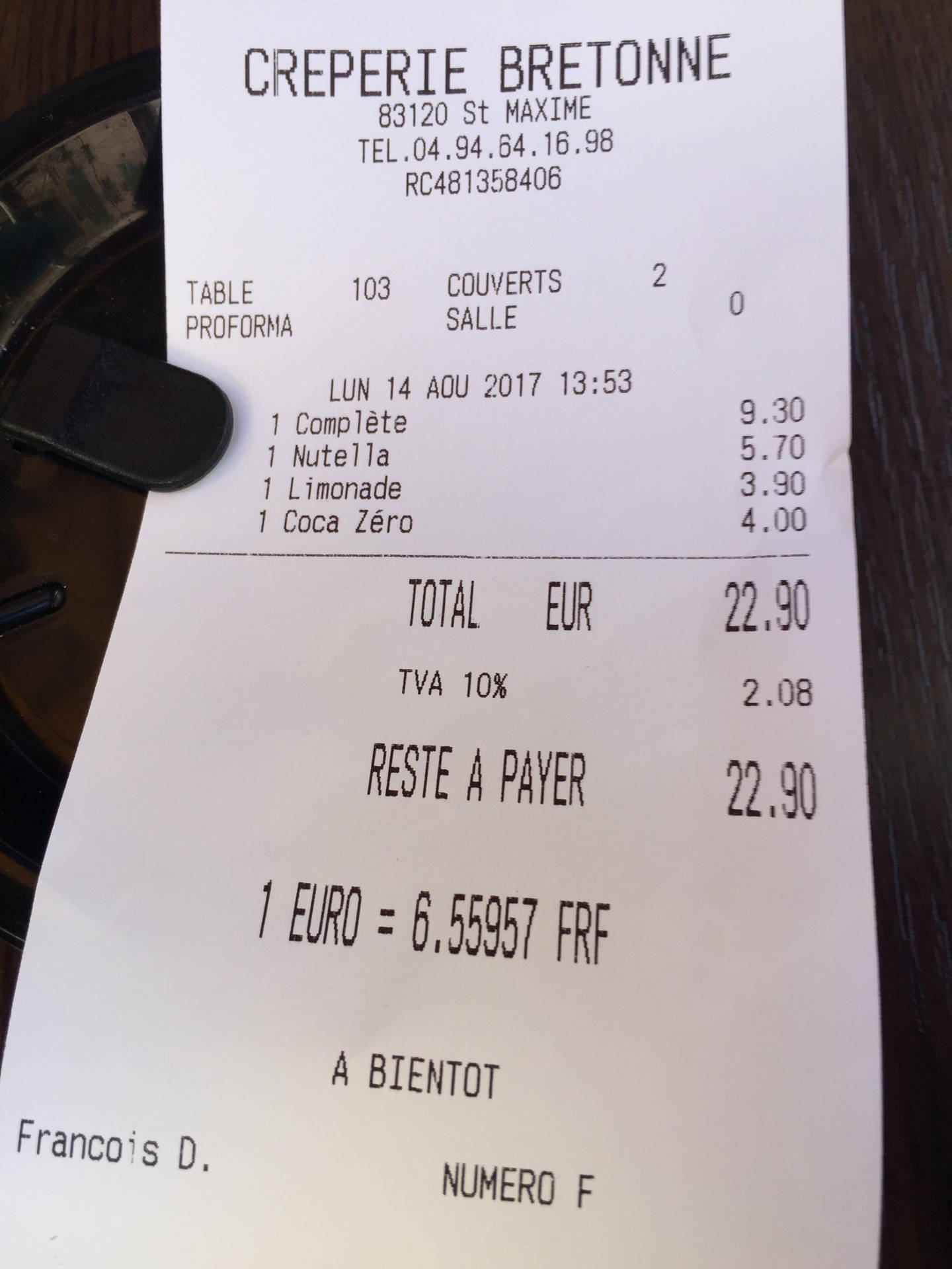 Close-up Of A Creperie Bretonne Receipt