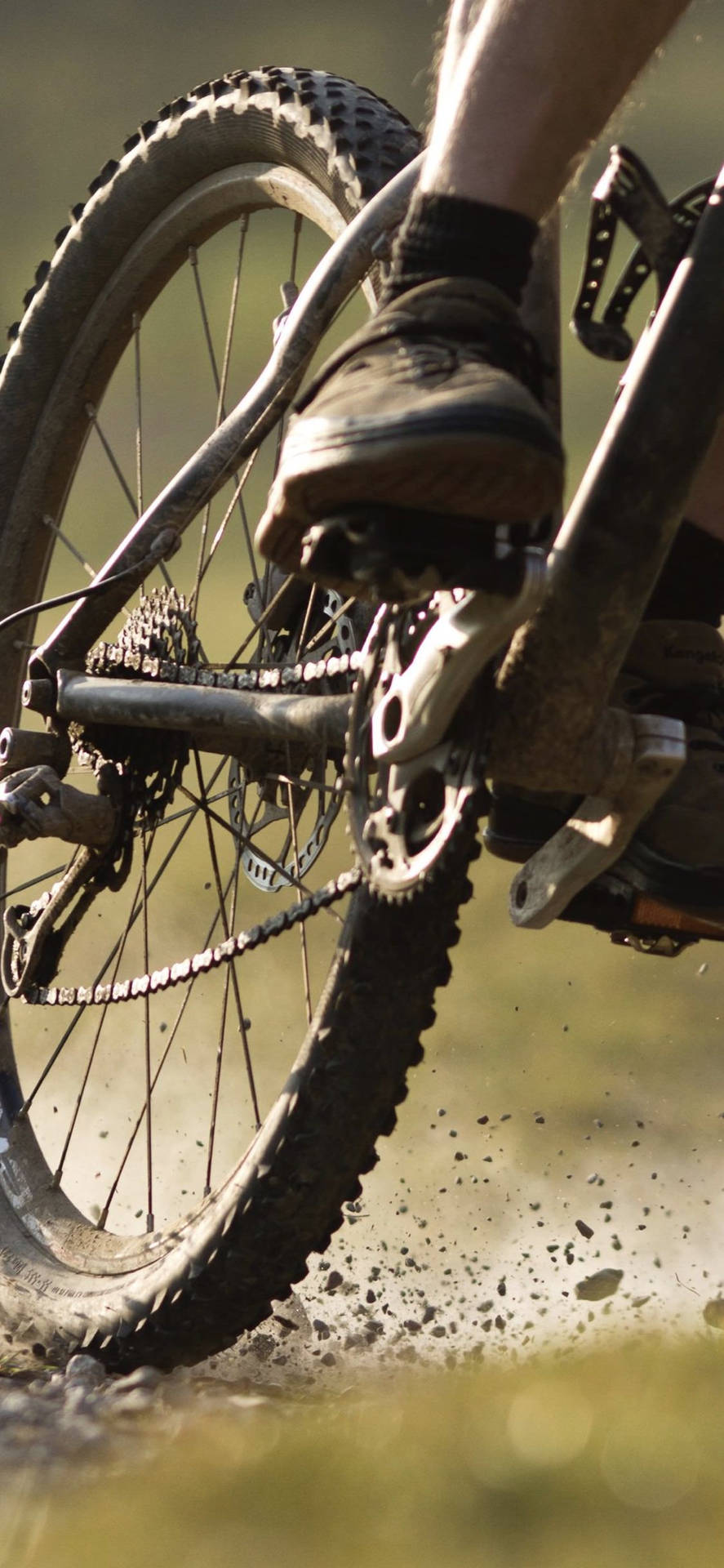 Close Up Shot Muddy Wheel Bicycle Iphone Background