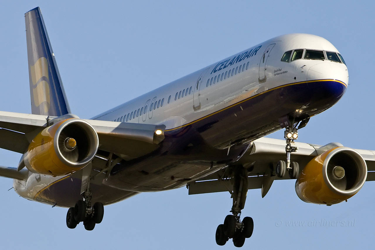 Close Up Shot Of Flying Icelandair Plane