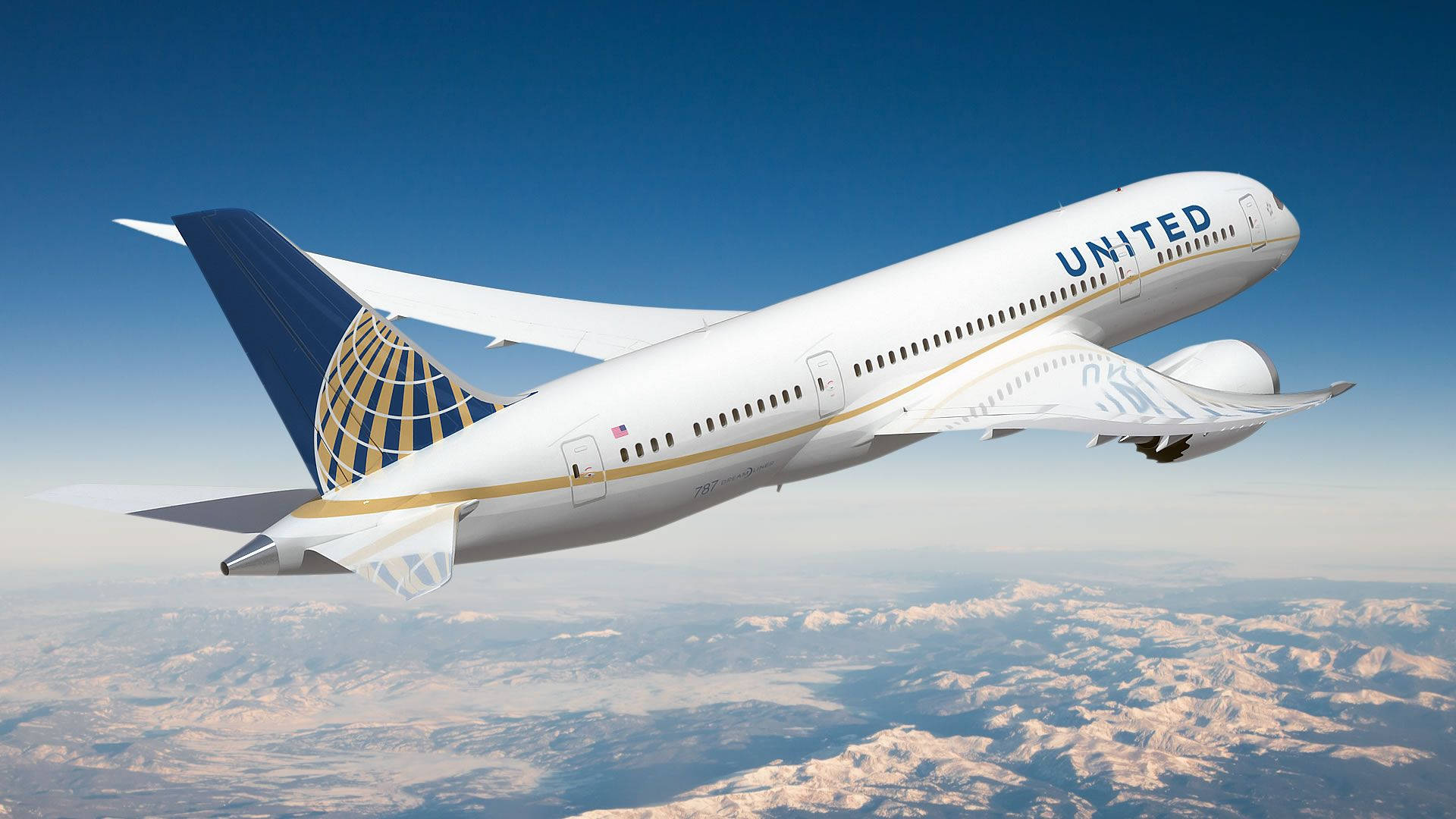 Close Up Shot Of Flying United Plane