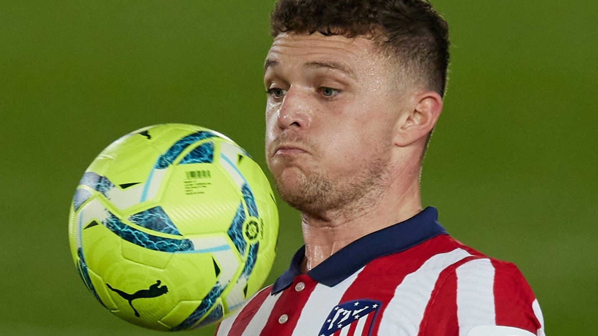 Close-up Shot Of Kieran Trippier On The Field With A Soccer Ball Background