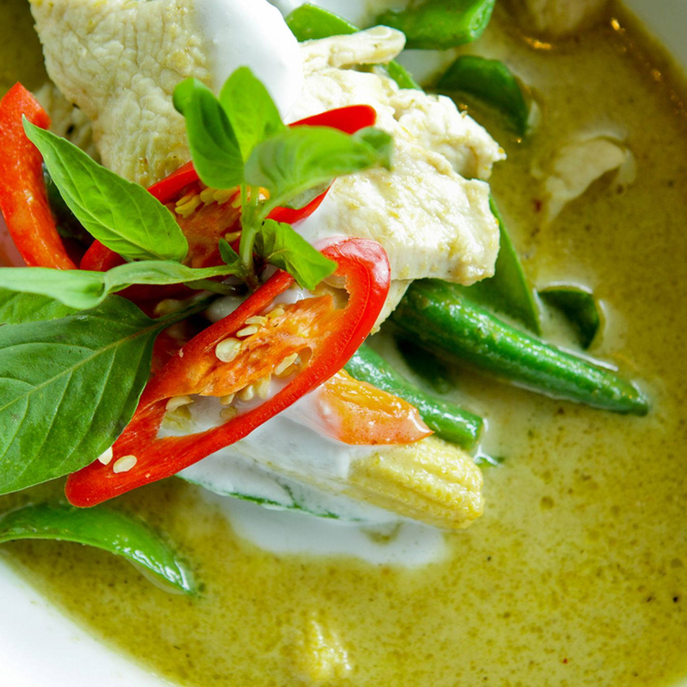 Close-up Shot Of Mouth-watering Green Thai Curry Background