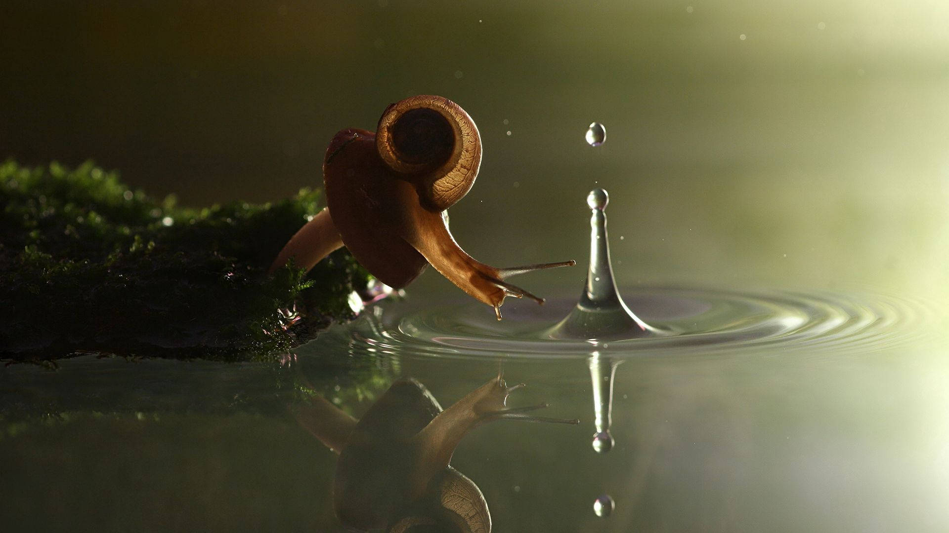 Close-up Shot Of Snail On Leaf Background