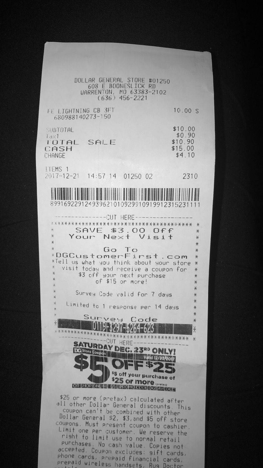 Close-up View Of A Dollar General Store Receipt Background