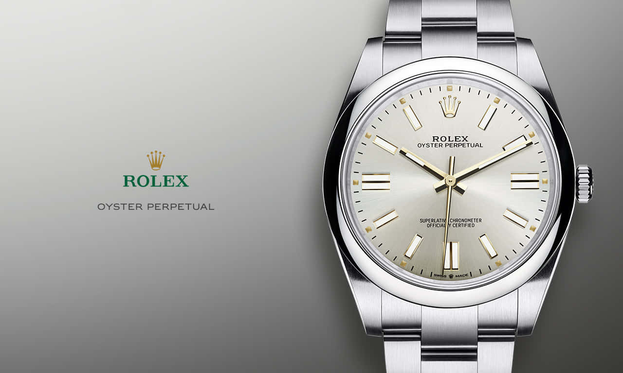 Close Up View Of A Rolex Oyster Perpetual Silver Watch