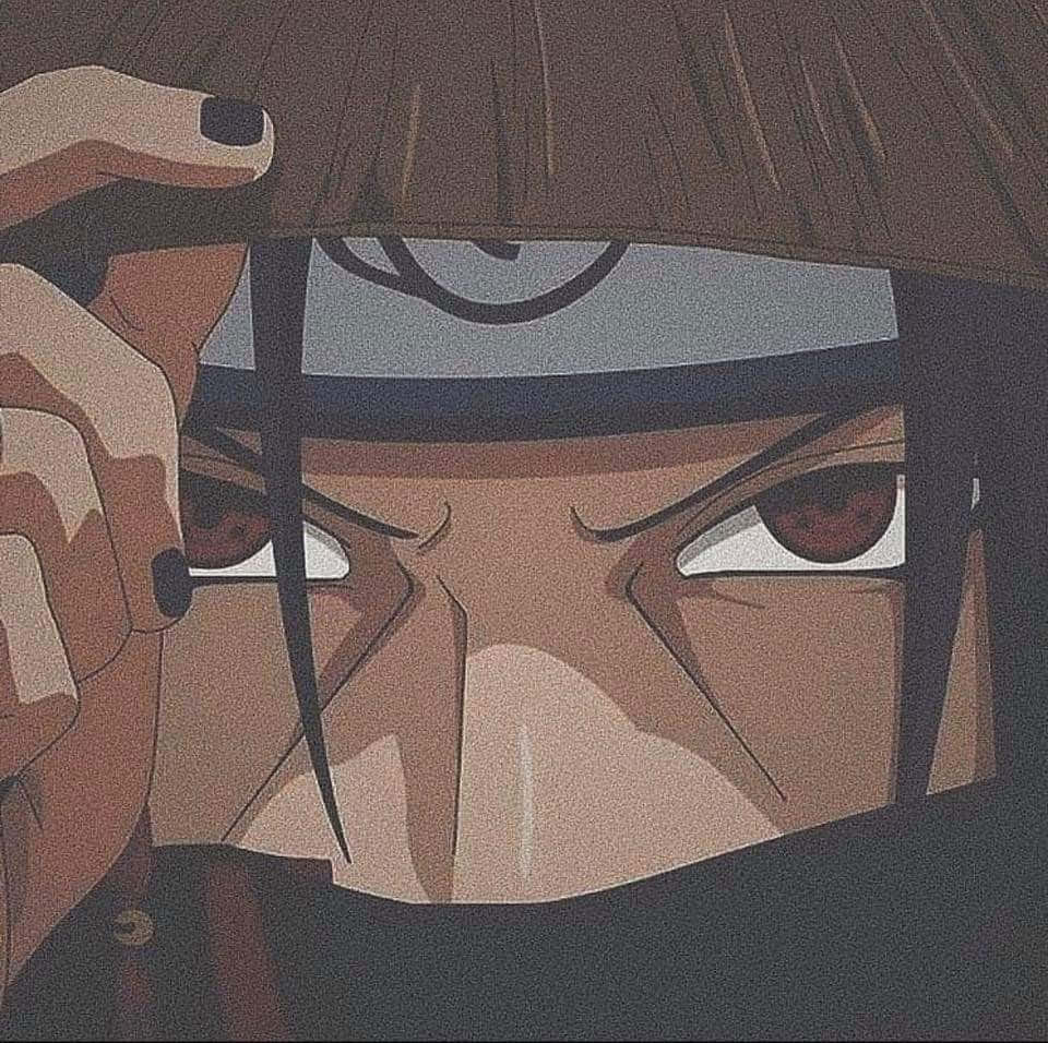 Close Up View Of Itachi Aesthetic With Half Face Covered Showing Sharingan Eyes Background