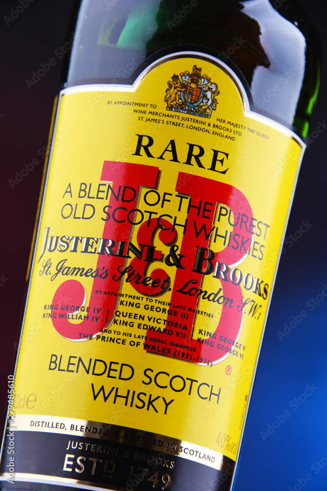 Close-up View Of J&b Blended Scotch Whisky Bottle Label Background