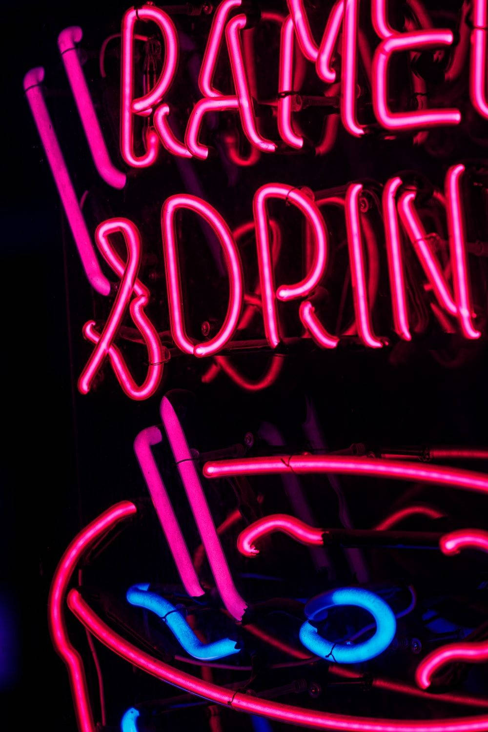 Closeup Neon Pink Sign About Ramen Background