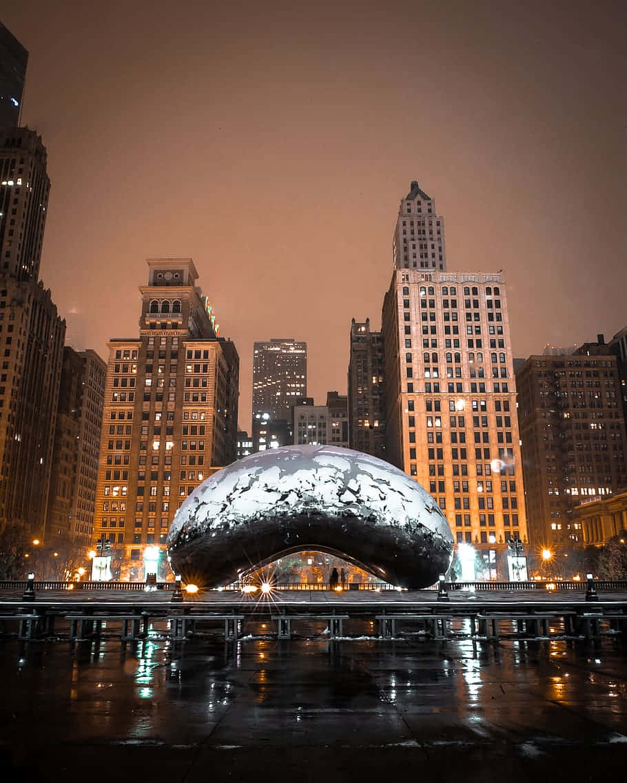 Cloud Gate In Chicago At Night Background