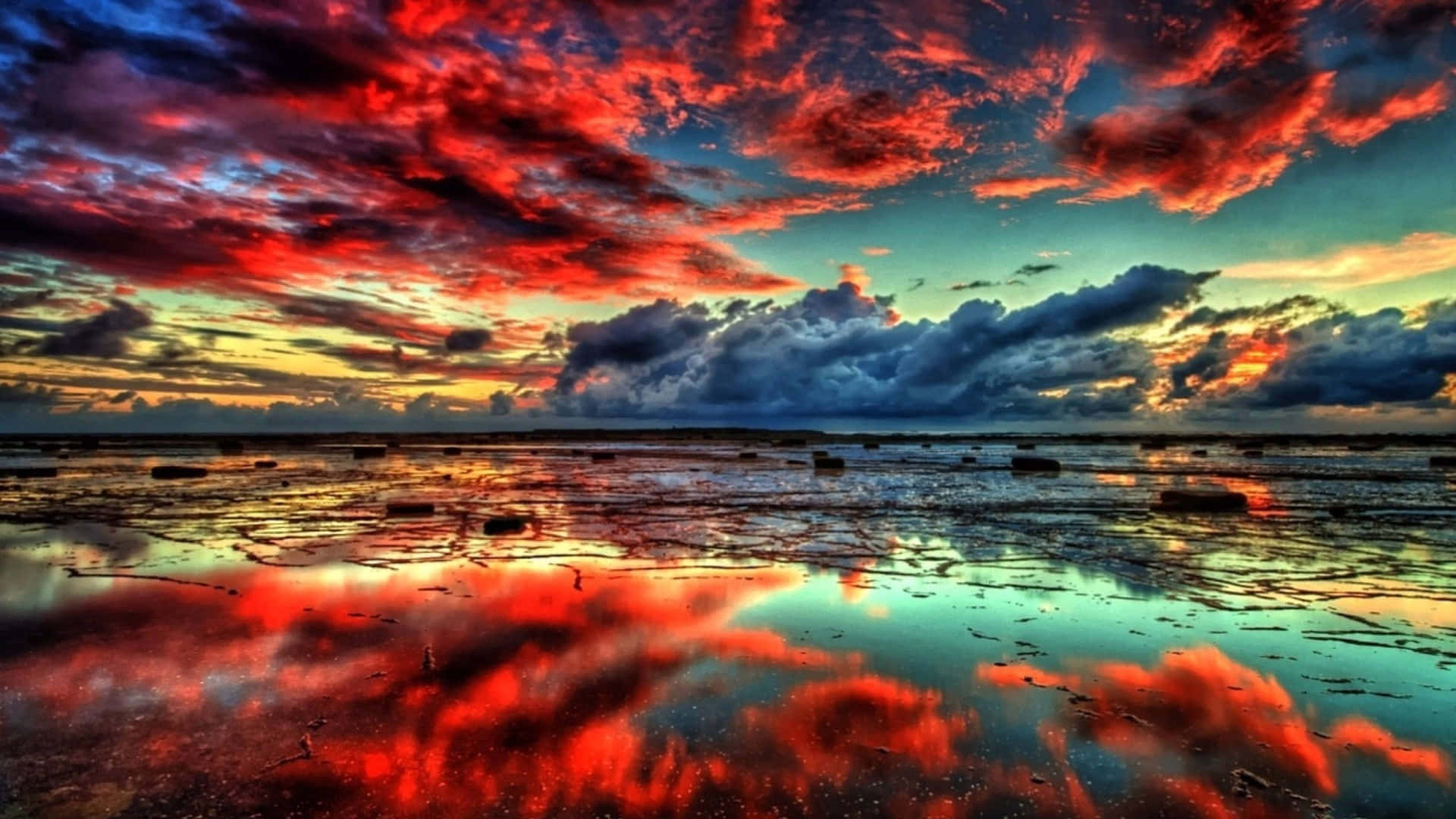 Clouds 4k Colorful Reflecting Water Background