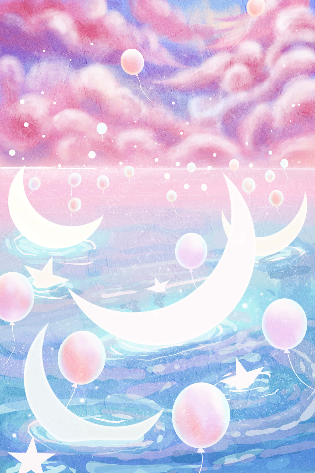 Clouds And Pink Moon In Water Background