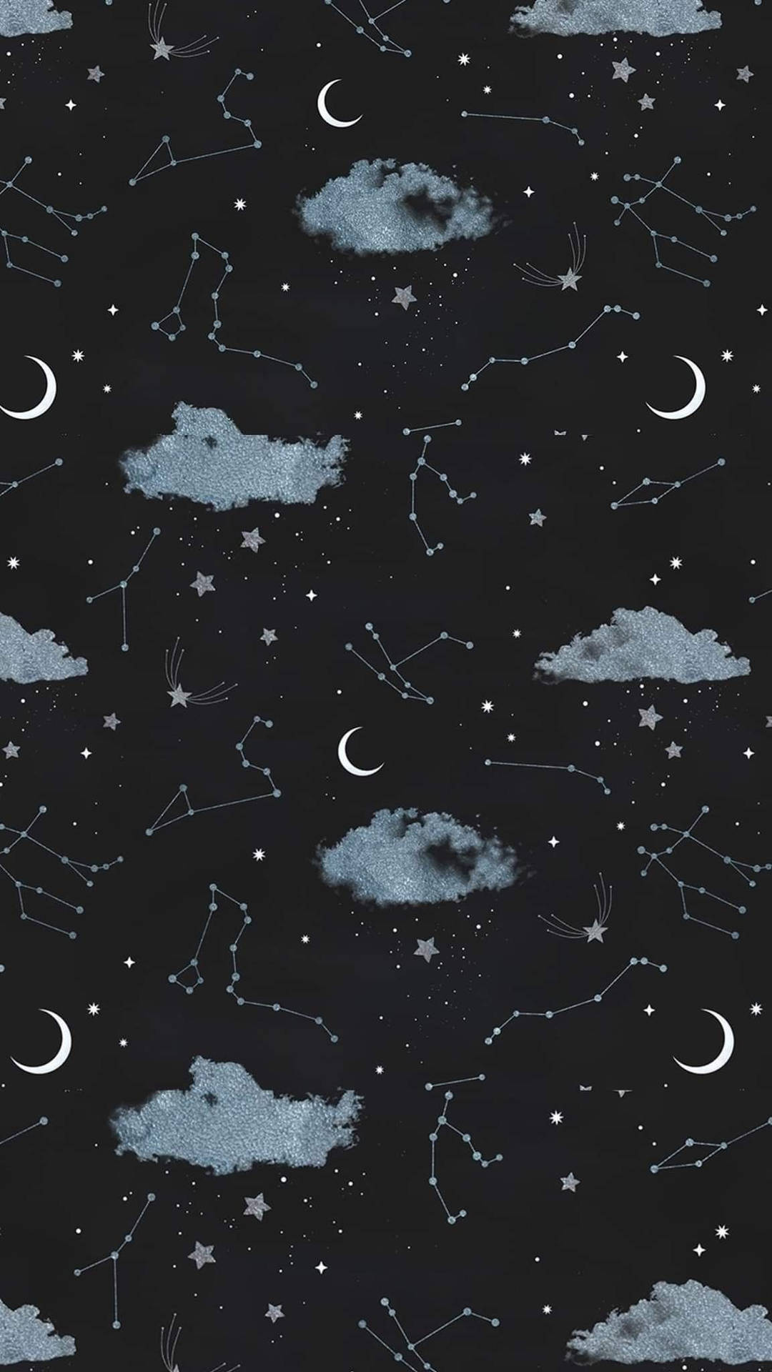 Clouds, Moon, And Stars Pattern Background