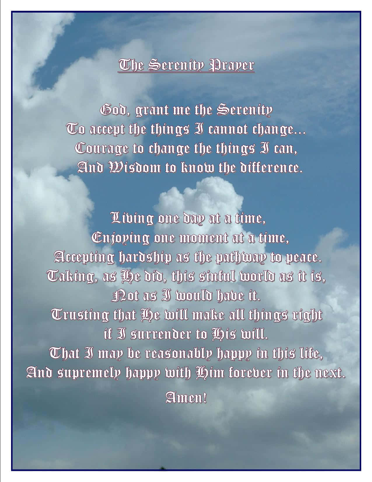 Clouds With The Blue Skies Serenity Prayer