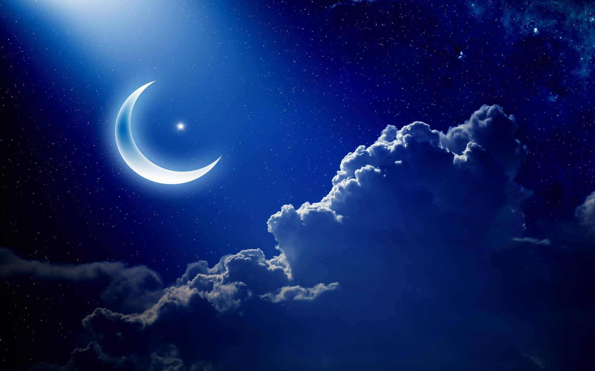 Cloudy Crescent Moon Background