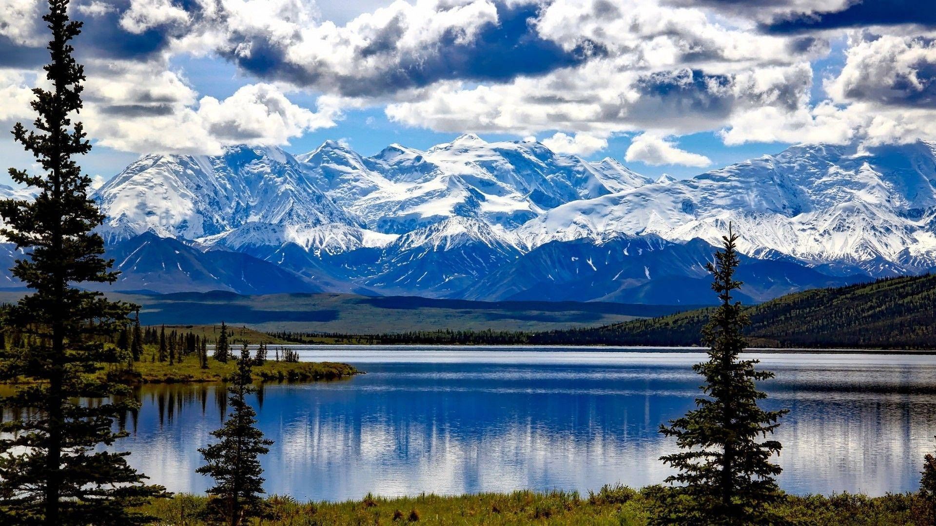 Cloudy Denali With Lake Background