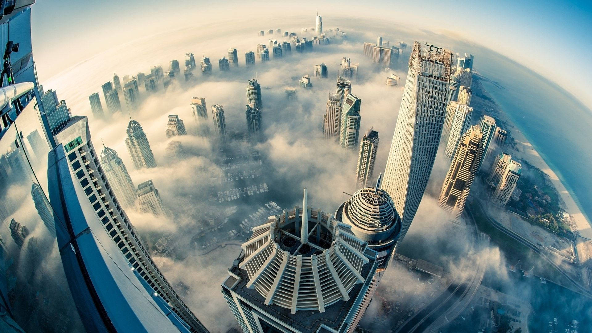 Cloudy Dubai Aerial Shot Background