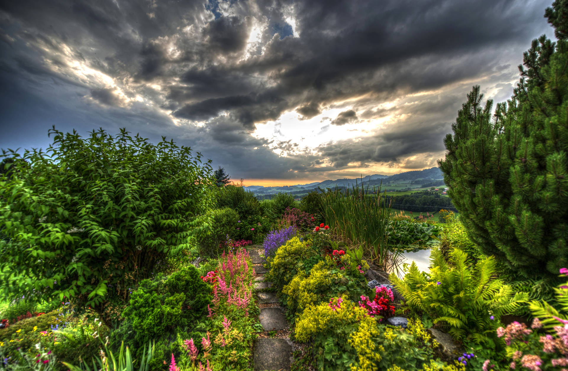 Cloudy Flower Garden Background