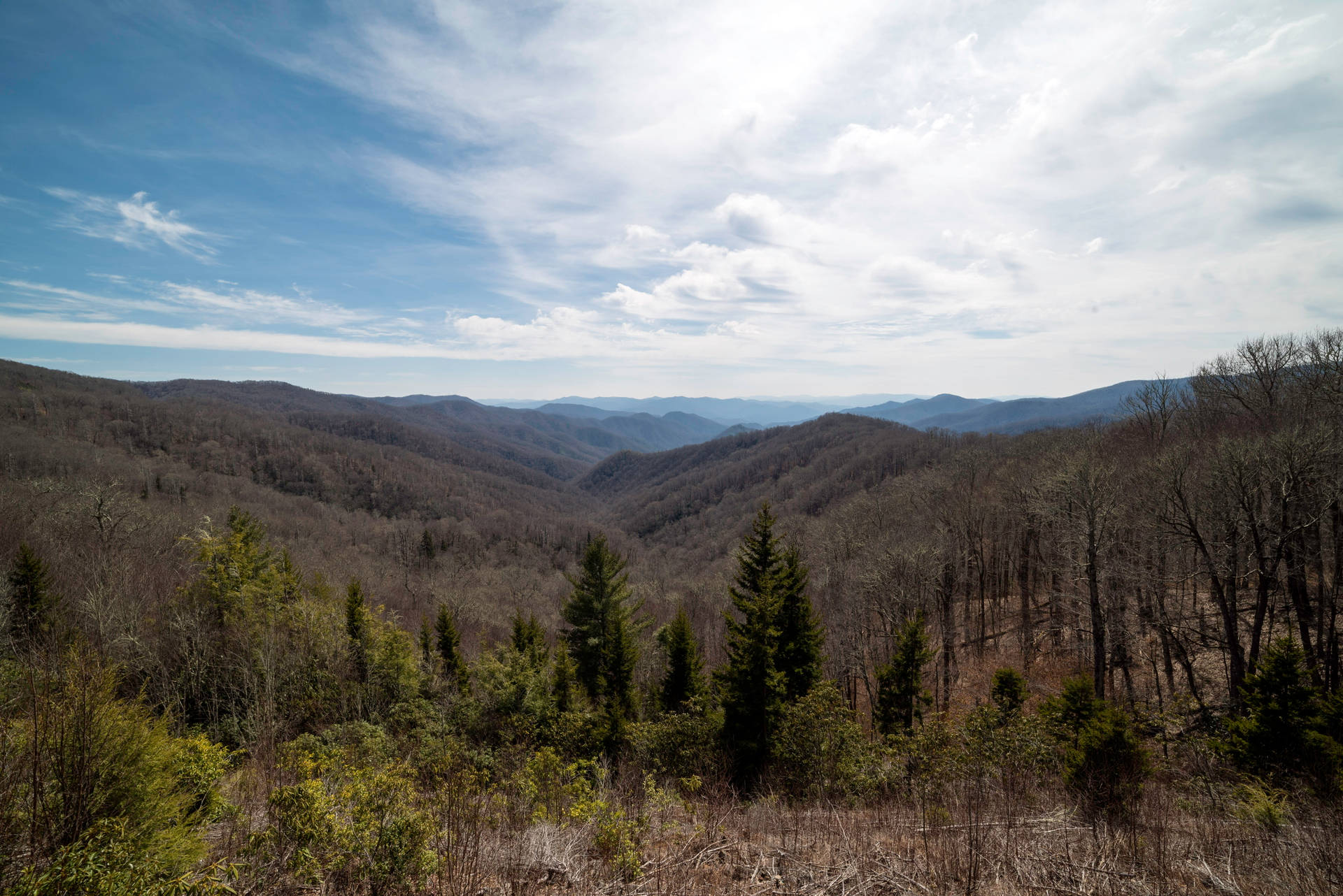 Cloudy Sky Above Smoky Mountains Background