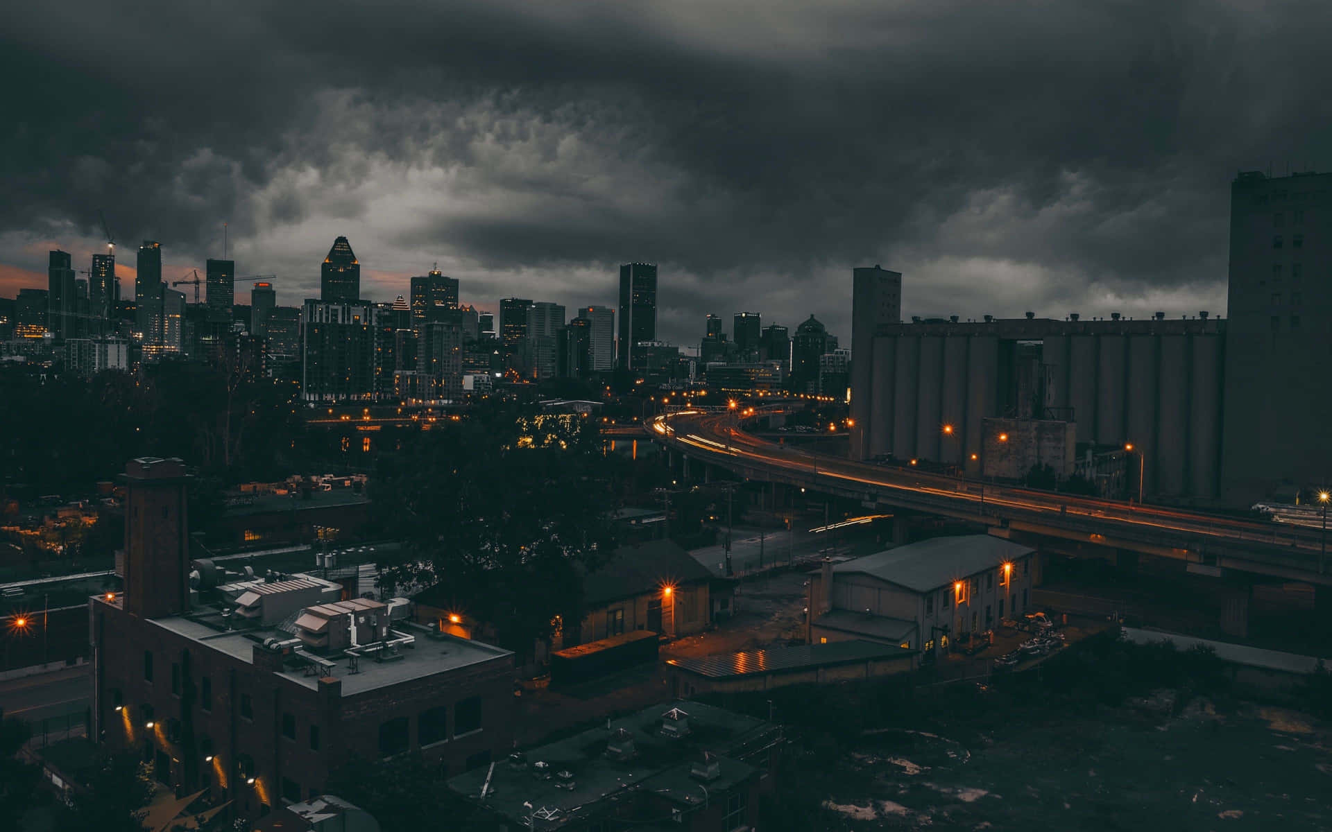 Cloudy Sky Dark City 4k Background