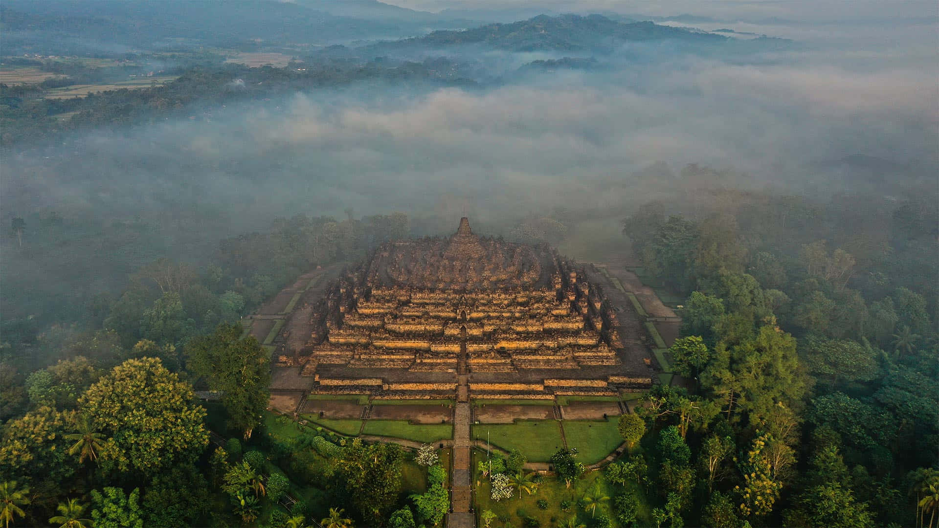 Cloudy Sky From Borobudur Temple Background