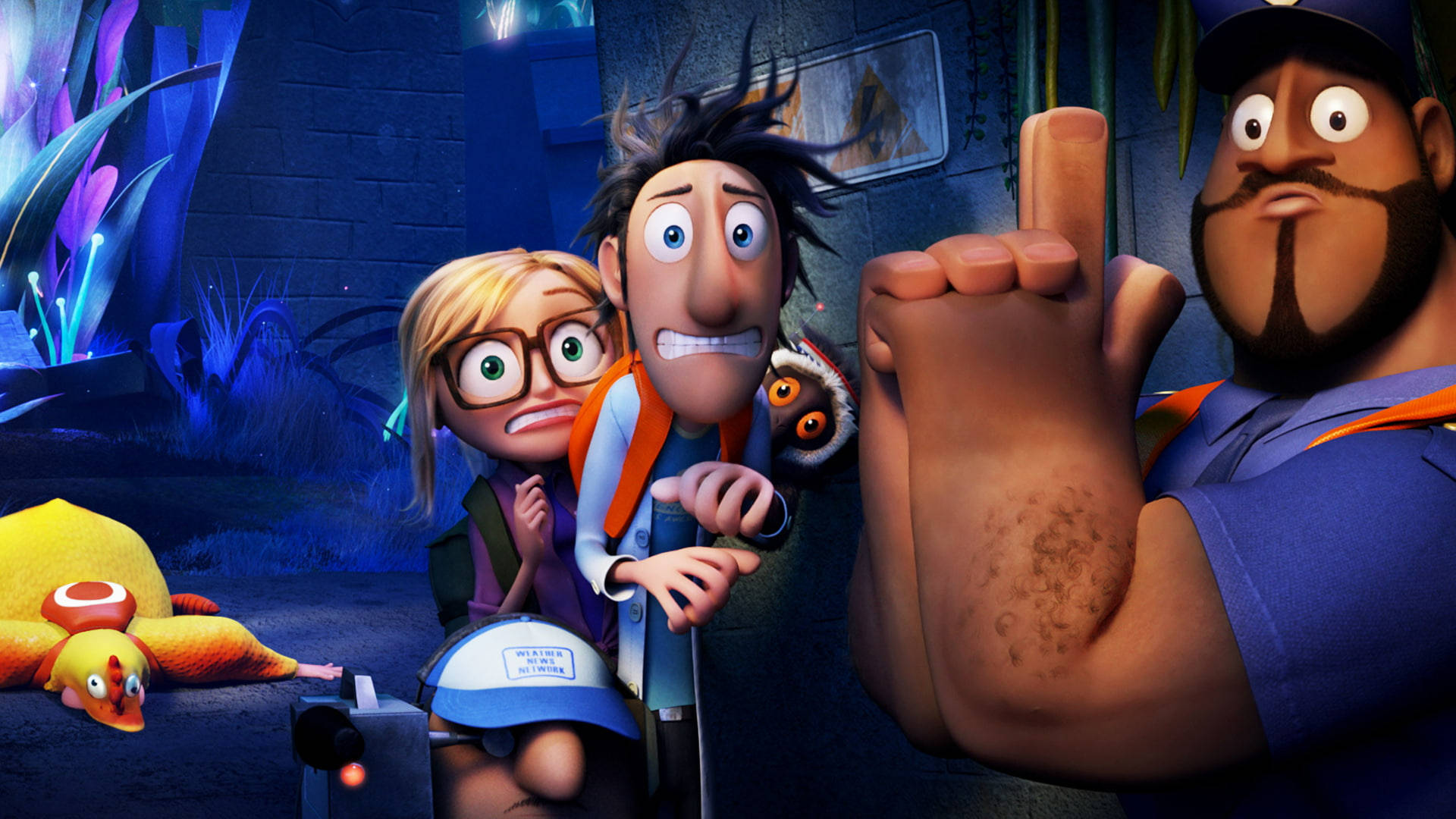 Cloudy With A Chance Of Meatballs 2 Characters Looking Scared Background