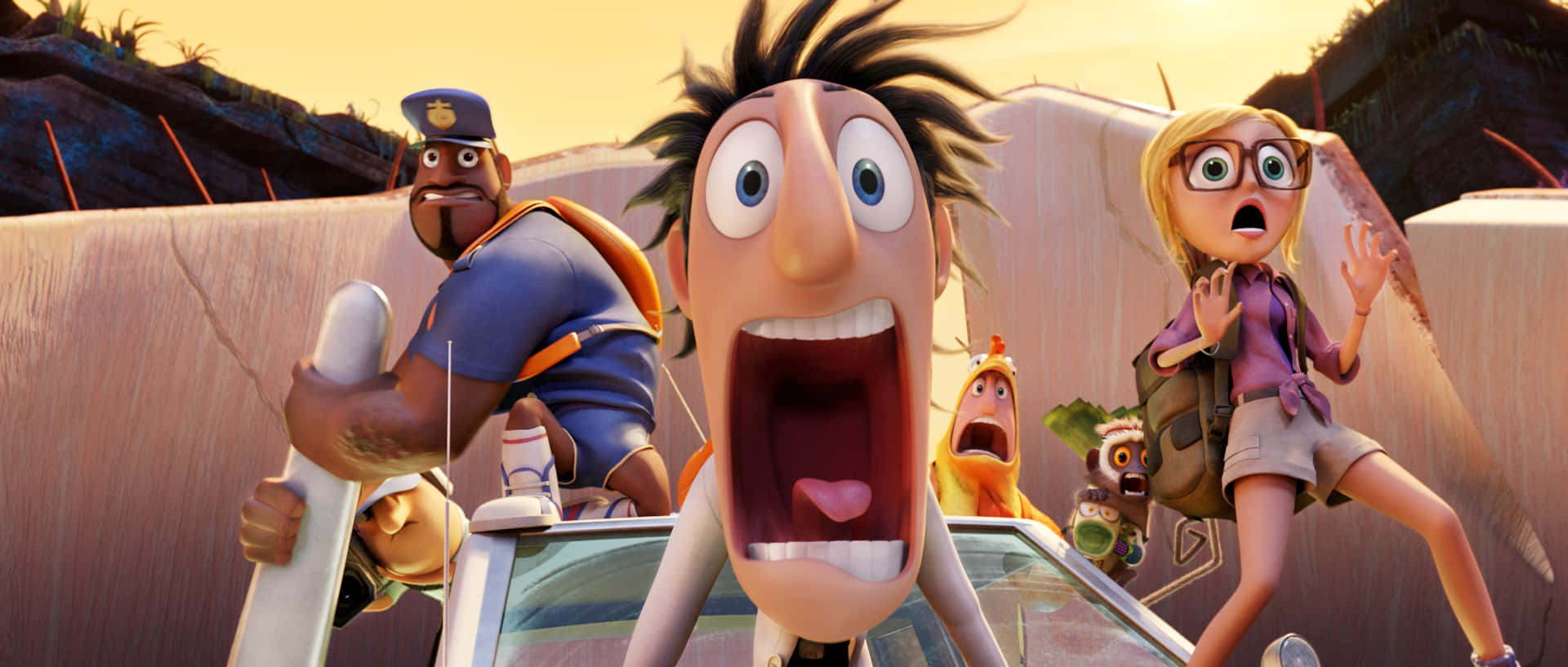 Cloudy With A Chance Of Meatballs 2 Characters Mouth Open Background