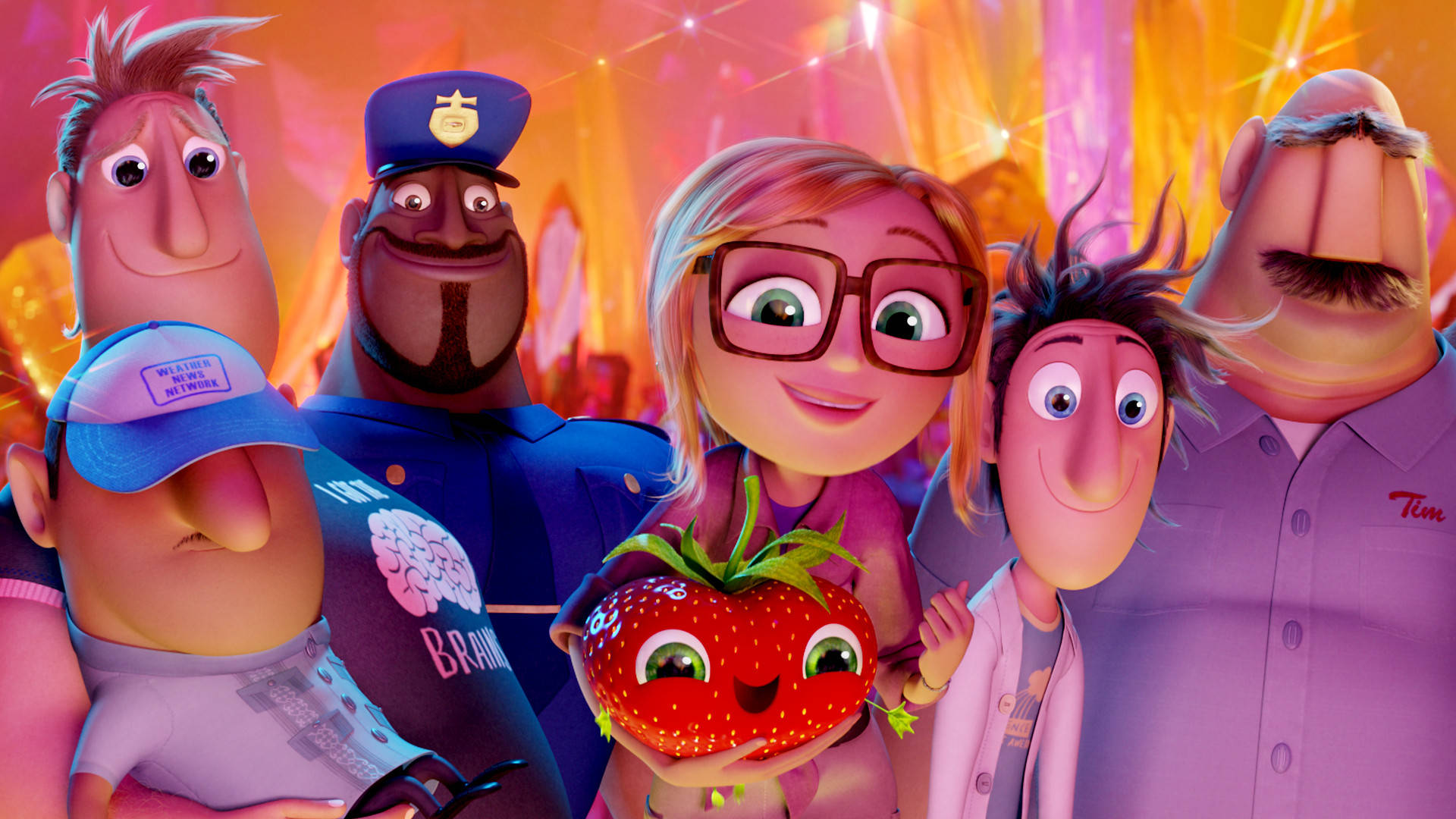 Cloudy With A Chance Of Meatballs 2 Characters Smiling Background