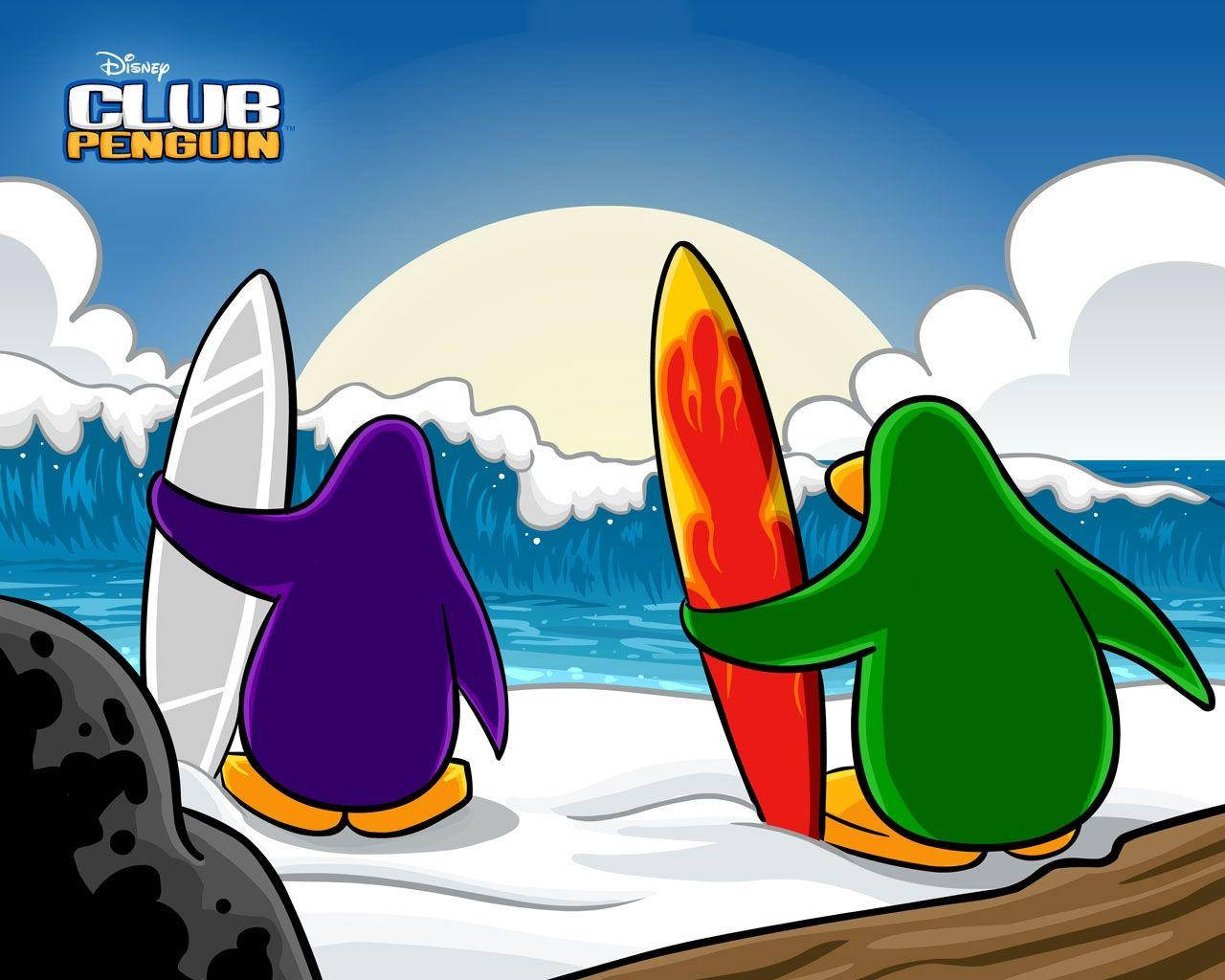 Club Penguin Characters For Surfing Background