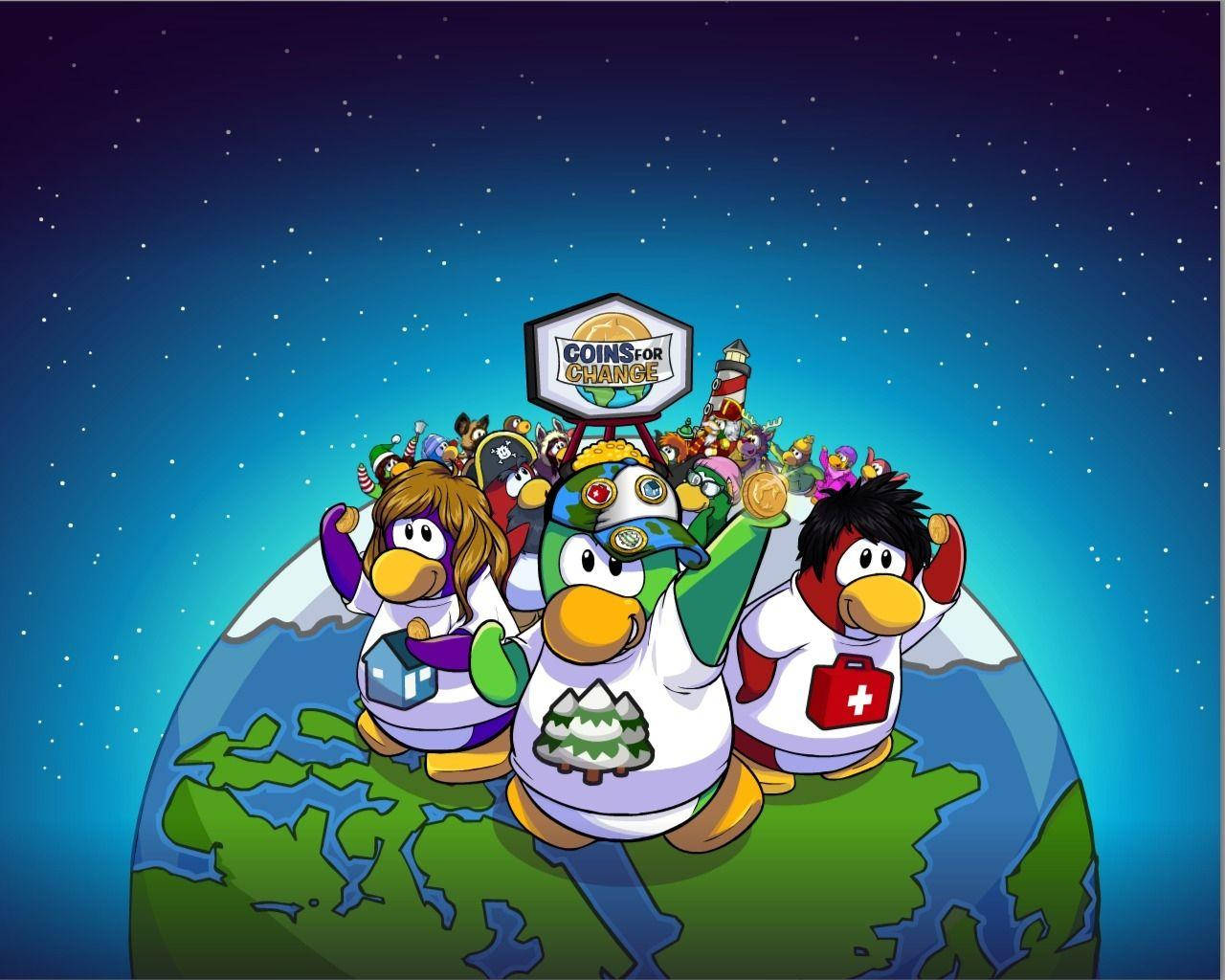 Club Penguin In Planet Globe Background